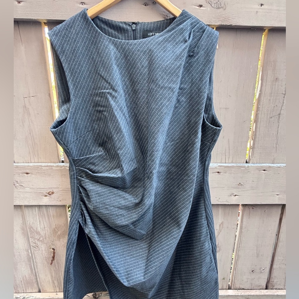 💕NWOT💕 LOFT Gray Pinstripe Draped Midi Dress